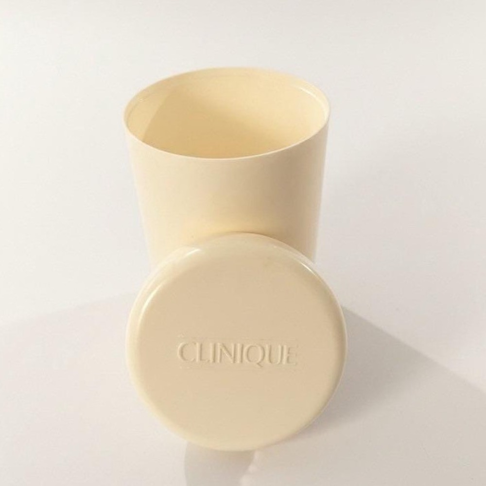 Clinique Cream Plastic Storage Canister with Lid Minimalist Vanity Organizer